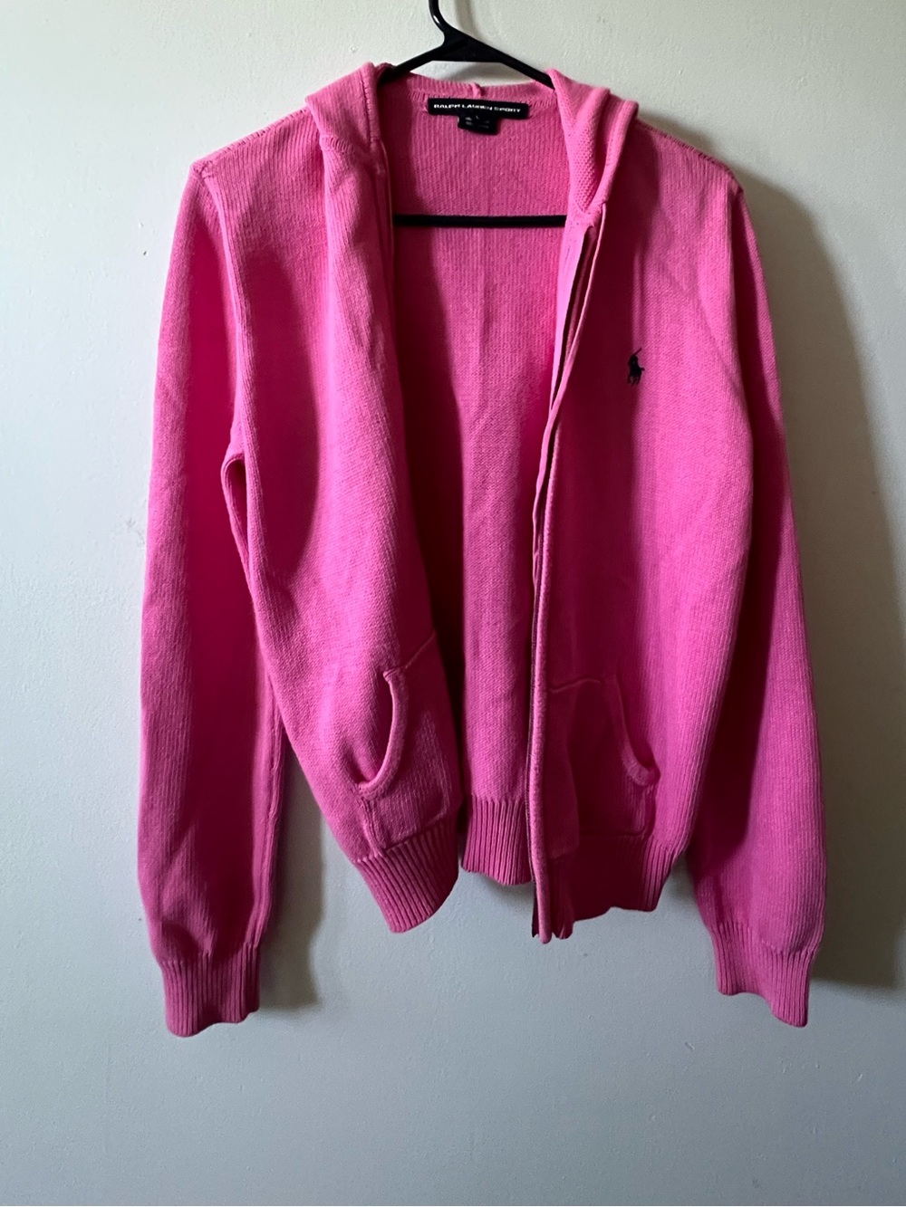 Ralph Lauren Sport Pink Hooded Zip Cotton Sweater